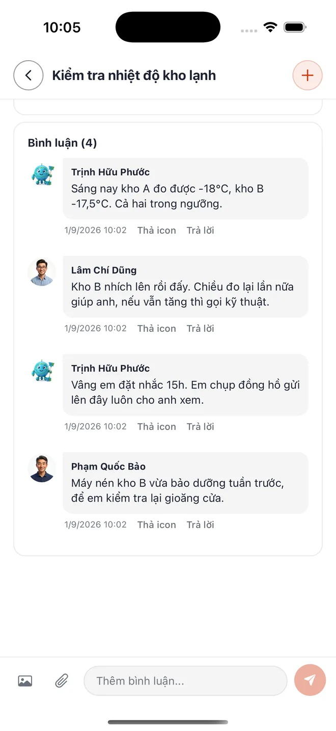 Bình luận bên trong một công việc